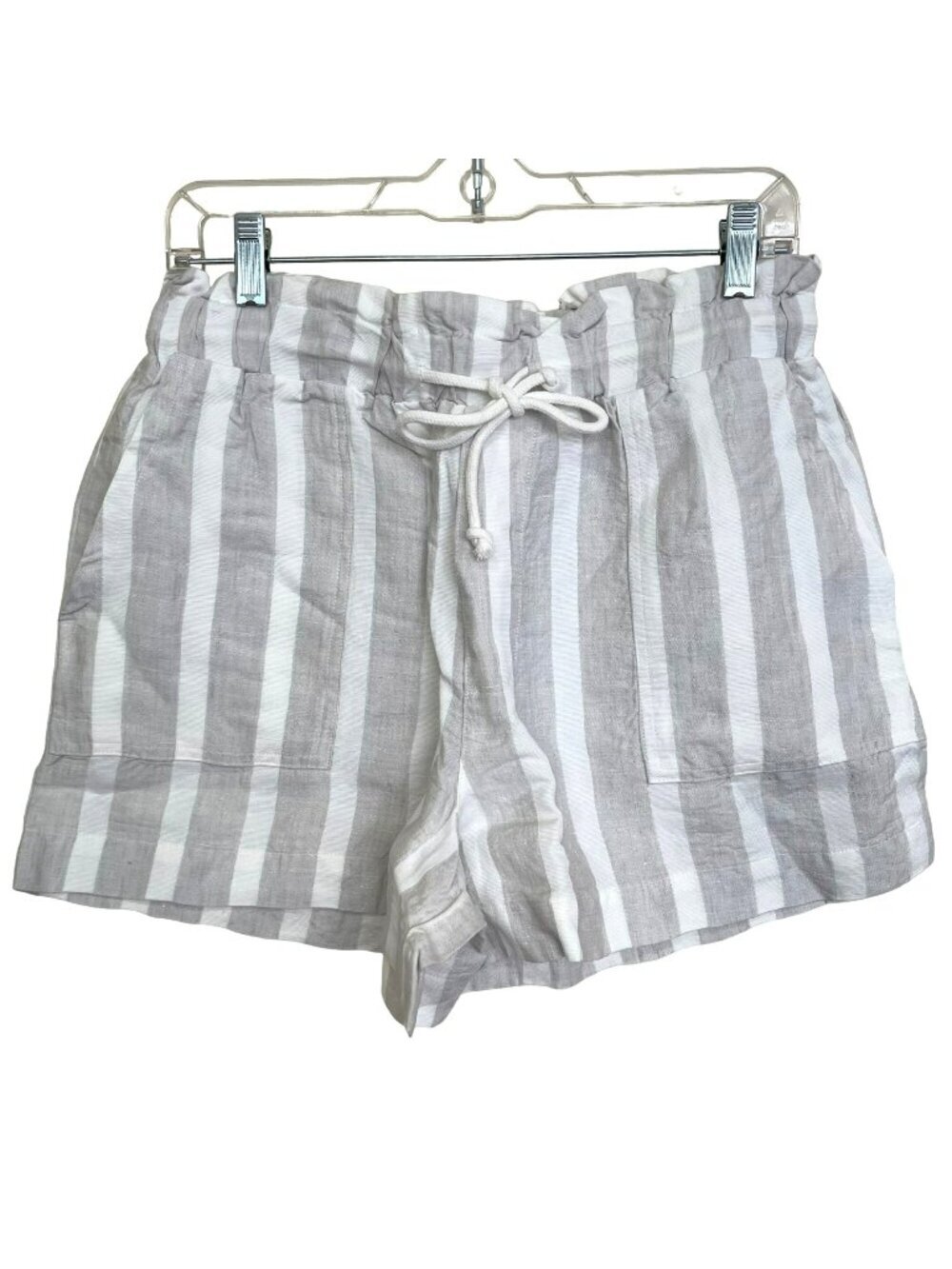 Revolve Hello Nite Striped Paperbag Shorts Gray White Sz Small NWT